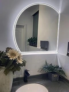 Buğu Önleyici Led Duvar Aynası 90Cm/35.4In Yarım Ay Banyo Aynası Kırılmaz Makyaj Aynası Mükemmel Yansıma İçin Aydınlatmalı ürün görseli 1