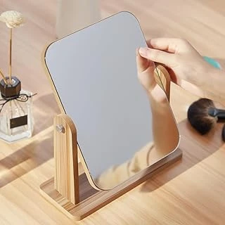 Ahşap Çerçeveli Masa Üstü Makyaj Aynası, 360 Derece Dönebilir, Dikdörtgen Tasarım, 18X13 Cm, Doğal Ahşap Rengi Model 5 ürün görseli 1