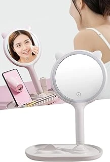 Kulaklı Telefon Standlı Yuvarlak Dokunmatik Led Ayarlı Masa Üstü Makyaj Aynası ürün görseli 1