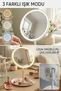 Ledli Yuvarlak Ayna Işıklı Mini Makyaj Aynası 3 Farklı Işık Modu Cm Beyaz ürün görseli 1