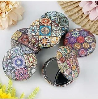 Otantik Mandala Tasarımlı Kozmetik Yuvarlak Cep Çanta Aynası Kapaklı El Makyaj Aynası 7Cm ürün görseli 1