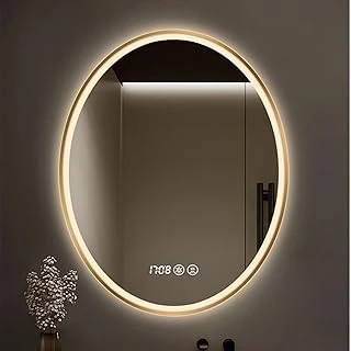 Led Oval Banyo Aynası | Dokunmatik Ayarlanabilir | Zaman Göstergesi | Buğu Önleyici Duvar Makyaj Aynası | 4 Boyut, 2 Renk | Alüminyum (D, 29,5" X 39,4") ürün görseli 1