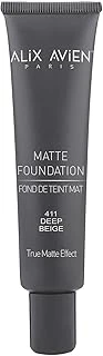 Alix Avien Uzun Süre Kalıcı Doğal Mat Bitişli E Vitamini Içeren Mat Fondöten - Matte Foundation 411 Deep Beige ürün görseli 1