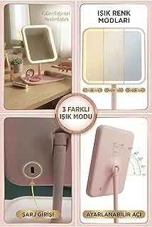 Ledli Dikdörtgen Ayna Işıklı Mini Makyaj Aynası 19X14 Cm Pembe ürün görseli 1