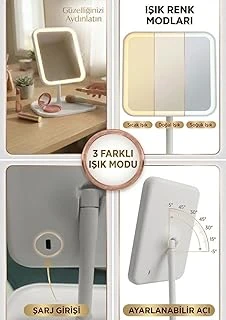 Ledli Dikdörtgen Ayna Işıklı Mini Makyaj Aynası 19X14 Cm Beyaz ürün görseli 1