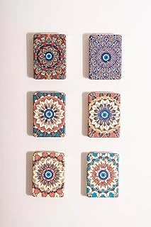 Otantik Mandala Tasarımlı Nazar Boncuklu Büyüteçli Kozmetik Dikdörtgen Cep Çanta Aynası Kapaklı El Makyaj Aynası ürün görseli 1