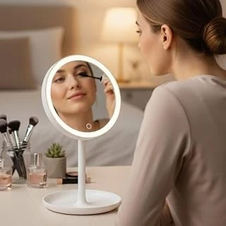 Yuvarlak Led Işıklı Makyaj Aynası – Dokunmatik Ayarlanabilir Işık Tonlu, 360° Döner Masaüstü Profesyonel Makyaj Cilt Bakım Aynası ürün görseli 1
