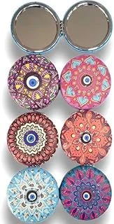 Otantik Mandala Tasarımlı Nazar Boncuklu Büyüteçli Kozmetik Yuvarlak Cep Çanta Aynası Kapaklı El Makyaj Aynası 7Cm ürün görseli 1
