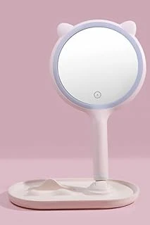 Kulaklı Telefon Standlı Yuvarlak Dokunmatik Led Ayarlı Masa Üstü Makyaj Aynası ürün görseli 1
