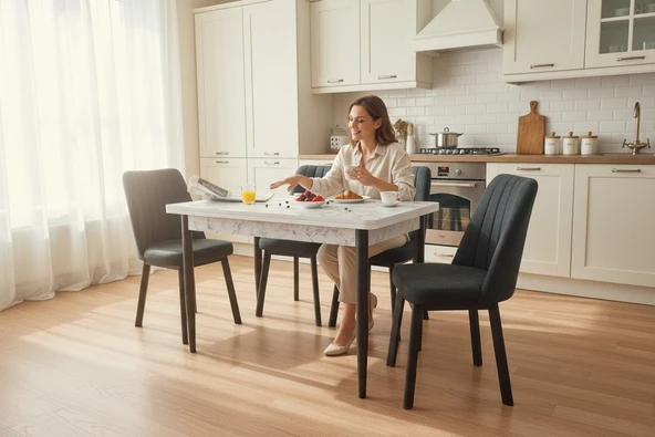 EFE MOBİLYA T-6020 CARARA  MDF 70X120 KAREGOLD ANTRASİT SANDALYE 4 KİŞİLİK MUTFAK MASA TAKIMI ürün görseli 1