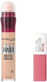New York Instant Anti Age Eraser Kapatıcı 01 Light 6.8 Ml & Mini Super Stay Matte Ink Likit Mat Ruj - 15 Lover Makyaj Seti ürün görseli 1