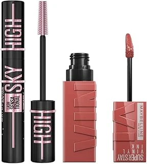 New York Lash Sensational Sky High Cosmic Black Maskara + Super Stay Vinyl Ink Uzun Süre Kalıcı Likit Parlak Ruj 15 Peachy Makyaj Seti ürün görseli 1