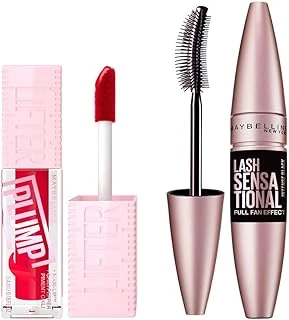 New York Lifter Plump Dudak Parlatıcısı- 004 Red Flag & Lash Sensational Yelpaze Etkili Intense Black Maskara Makyaj Seti ürün görseli 1