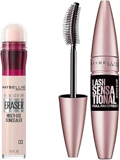New York Lash Sensational Yelpaze Etkili Intense Black Maskara - Ekstra Siyah & Instant Anti Age Eraser Kapatıcı - 03 Fair Makyaj Seti ürün görseli 1