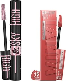 New York Lash Sensational Sky High Cosmic Black Maskara + Super Stay Vinyl Ink Uzun Süre Kalıcı Likit Parlak Ruj 15 Peachy ürün görseli 1