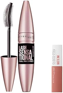 New York Lash Sensational Yelpaze Etkili Intense Black Maskara - Ekstra Siyah 9.5 Ml & Mini Super Stay Matte Ink Likit Mat Ruj 65 Seductress Makyaj Seti ürün görseli 1
