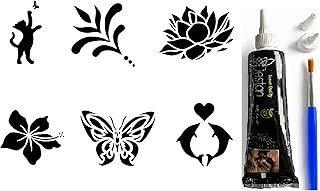 Lotus Hint Kınası Kalıplarla Geçici Dövme Yapma Seti Fırça 6 Şablon Hediyeli ürün görseli 1