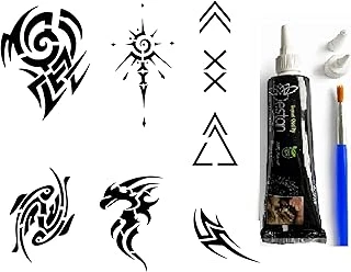 Tribal Tasarımlar Hint Kınası Kalıplarla Geçici Dövme Yapma Seti Fırça 6 Şablon Hediyeli ürün görseli 1