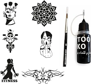 Mandala Fitness Likit Kalem Uçlu Siyah Geçici Dövme Seti Fırça Şablon Hediyeli ürün görseli 1