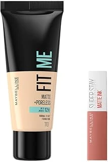 New York Me Matte+Poreless Fondöten 110 Porcelain & Mini Super Stay Matte Ink Likit Mat Ruj 65 Seductress Makyaj Seti ürün görseli 1