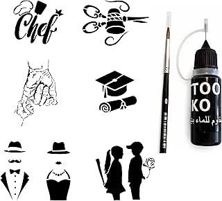 Chef Likit Kalem Uçlu Siyah Geçici Dövme Seti Fırça Şablon Hediyeli ürün görseli 1