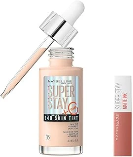 New York Super Stay Skin Tint Fondöten 05 & Mini Super Stay Matte Ink Likit Mat Ruj 65 Seductress Makyaj Seti ürün görseli 1
