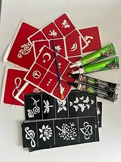 2 Siyah 2 Kırmızı Kına 10 Sayfa Şablon Fırça Geçici Dövme Seti ürün görseli 1