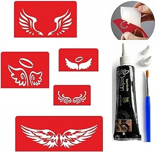 Kanatlar 1 Tüp Siyah Kına 5 Adet Kalıp Fırça Geçici Dövme Seti ürün görseli 1
