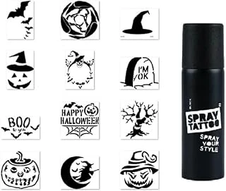 Cadılar Bayramı Halloween Geçici Dövme Seti Siyah Spray Tattoo 12 Desen ürün görseli 1