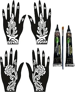 Güllü Desenler El Üstü Hint Kınasıyla Geçici Dövme Yapma Seti Siyah Renk ürün görseli 1