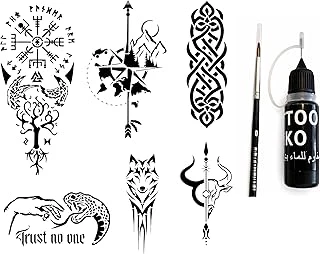 Viking Tribal Likit Kalem Uçlu Siyah Geçici Dövme Seti Fırça Şablon Hediyeli ürün görseli 1