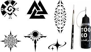 Viking Tribal Likit Kalem Uçlu Siyah Geçici Dövme Seti Fırça Şablon Hediyeli ürün görseli 1