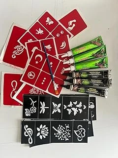 3 Siyah 3 Kırmızı Kına 30 Şablon Fırça Geçici Dövme Seti ürün görseli 1