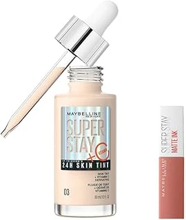 New York Super Stay Skin Tint Fondöten 03 & Mini Super Stay Matte Ink Likit Mat Ruj 65 Seductress Makyaj Seti ürün görseli 1