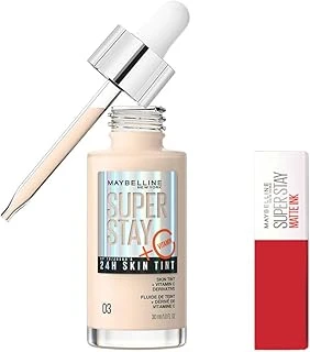 New York Super Stay Skin Tint Fondöten - 03 & Mini Super Stay Matte Ink Likit Mat Ruj - 20 Makyaj Seti ürün görseli 1