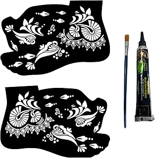 Sümbül Desenleri 2 Adet Ayak Kalıbı Siyah Hint Kınası Geçici Dövme Yapma Seti ürün görseli 1