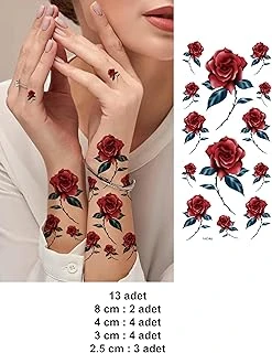 13 Adet Kırmızı Gül Geçici Dövme El, Bilek, Kol Ayak Dövmesi Kına Düğün El Dövmesi ürün görseli 1
