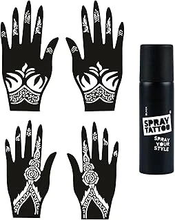 Çiçek Desenleri El Üstü Geçici Dövme Seti Dark Siyah Sprey 4 Adet El Kalıbı ürün görseli 1