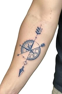 Kalasik Pusula Yarı Kalıcı Aylık Geçici Dövme Yapıştırm Dövmeler 18X11 Cm ürün görseli 1
