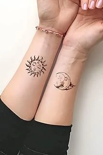 Bearpear Şems Ay Geçici Dövme Çift Dövmesi Güneş Hilal Dövme ürün görseli 1