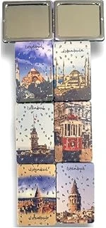 İstanbul Manzaralı Büyüteçli Kozmetik Dikdörtgen Cep Çanta Aynası Kapaklı El Makyaj Aynası ürün görseli 1