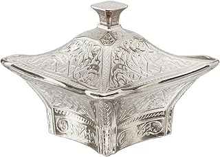 Alisveristime Büyük Kare Kapaklı Zamak Şekerlik Lokumluk, Osmanlı Motifli Dekoratif Sunum Kabı, Kahve Yanı Şeker, Lokum Çikolata İçin (Gümüş Grisi) ürün görseli 1