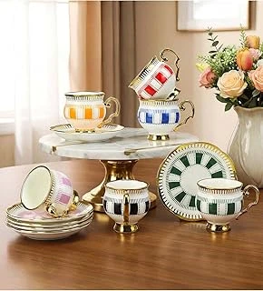 6'Lı Çizgili Gold Detaylı Porselen Fincan Takımı ürün görseli 1