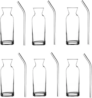 Cam Pipetli Meşrubat Bardağı Limonata Bardak Süt Şişesi Sunum Karaf 6 Adet ürün görseli 1