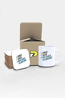Postermanya Who Cares Awesome Yazılı Tipografik Tasarımlı Baskılı Kupa Bardak Seti, Eğlenceli Özel Hediye Mug ürün görseli 1
