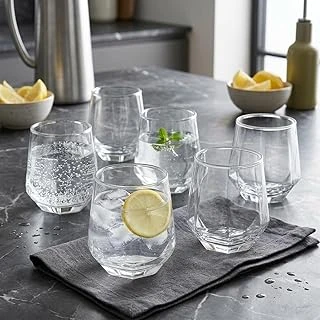 Deconox 6'Lı Geometrik Cam Su Meşrubat Bardağı Seti - Kesim Kahve Yanı Bardağı (340 Ml) ürün görseli 1