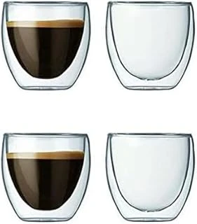 Needd Çift Katmanlı Espresso Cam Bardak Seti 4'Lü 80 Ml | Borosilikat Cam, Isı Yalıtımlı Double Wall Tasarım | Espresso, Ristretto Macchiato Için Şeffaf Kahve Bardağı ürün görseli 1