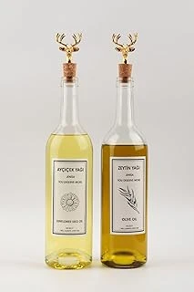 Altın Geyik Akıtmaz Tıpalı Dibi Çukur Şeffaf Cam Şişe 2'Li 750 Ml Yağdanlık Yağlık ürün görseli 1