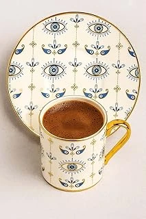 Altın Yaldızlı Nazar Göz Desenli 6 Kişilik Porselen Fincan Takımı – 12 Parça Şık Sunum Seti Evil Eye ürün görseli 1