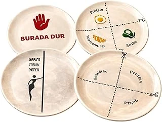 4'Lü Seramik Tabak Seti, Porsiyon Tasarımlı, Sebze Bölmeli, Diyet Dostu ürün görseli 1